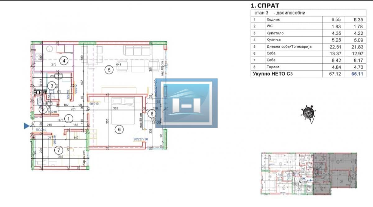NOVOGRADNJA – 2.5 stan, 65m², I sprat – Braće Jerković