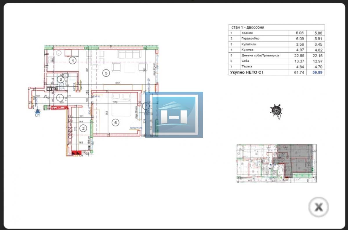 NOVOGRADNJA – 2.0 stan, 59.89 m², prizemlje – izlaz na dvorište – Braće Jerković